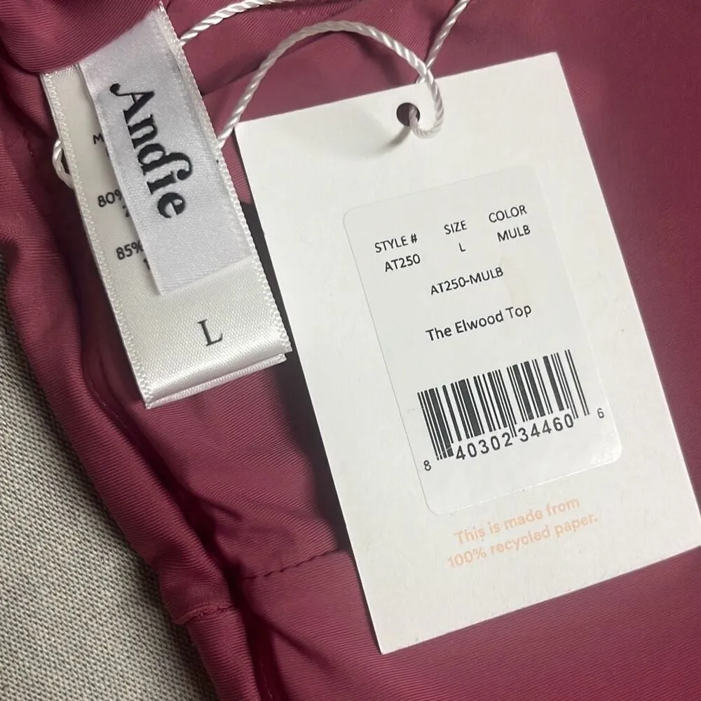 Andie The Elwood Bikini Top Mulberry Pink Swimwear Tie Neck Adjustable Large NWT - Image 6