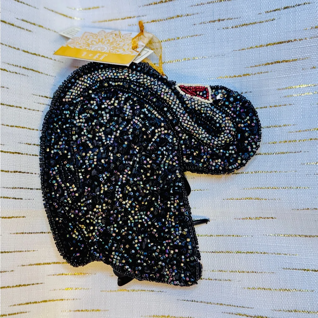 Black Swan Beaded Mini Bag w/ Chain Strap | Sequin Evening Purse - Image 3