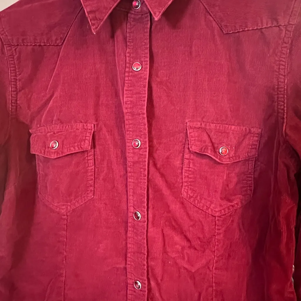 Arizona Jean Co Corduroy Western Shirt w snap front & embroidered back LARGE - Image 4