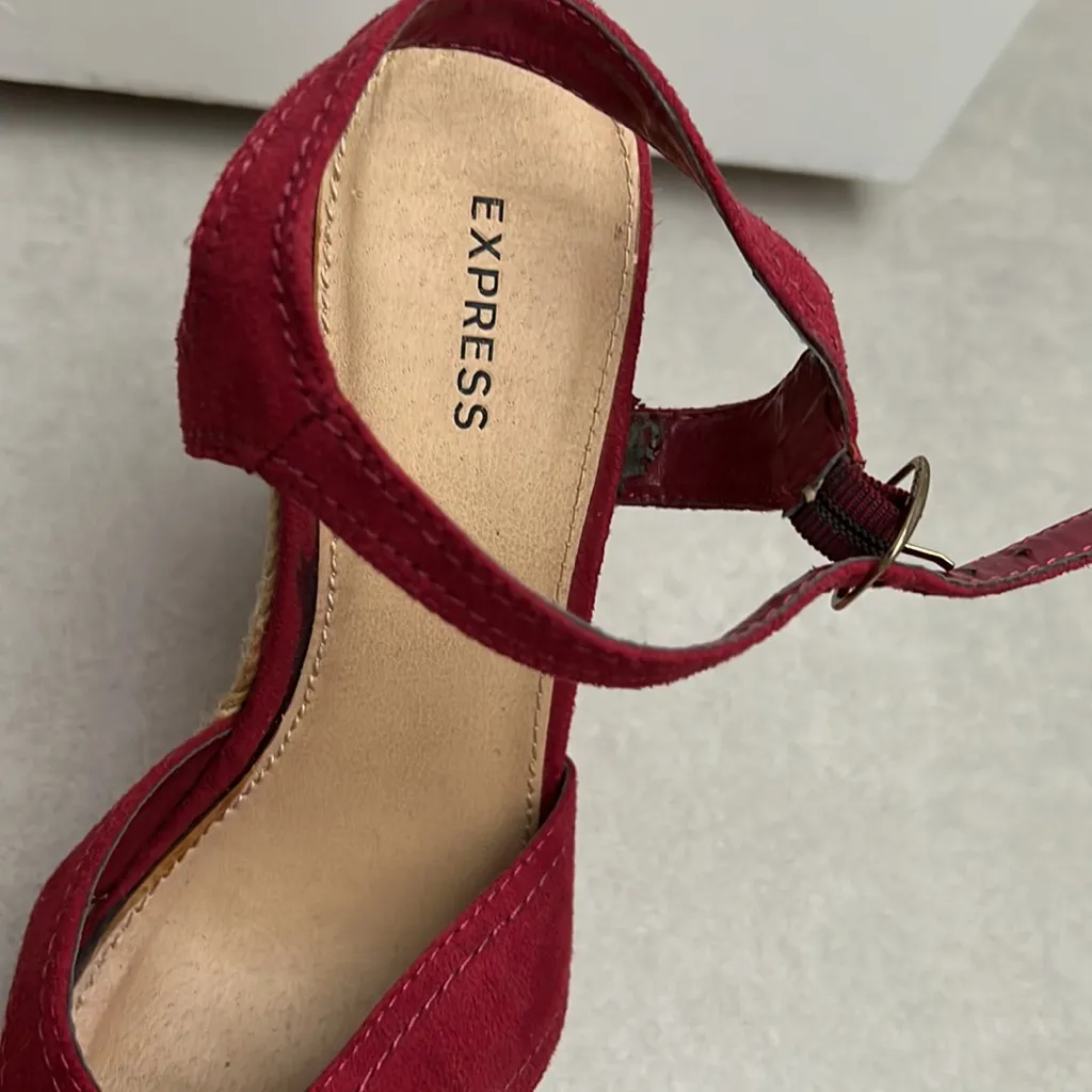 Express women size 6 red and orange wedges color block spring summer sandals - Image 5