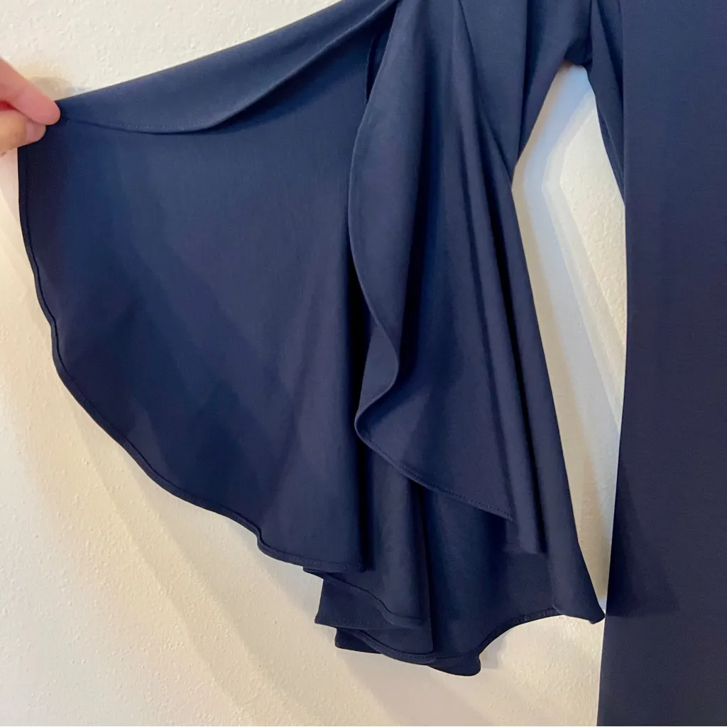 Banana Republic Navy Wrap Dress with Ruffled Bell Sleeves size XS NWOT - Image 6