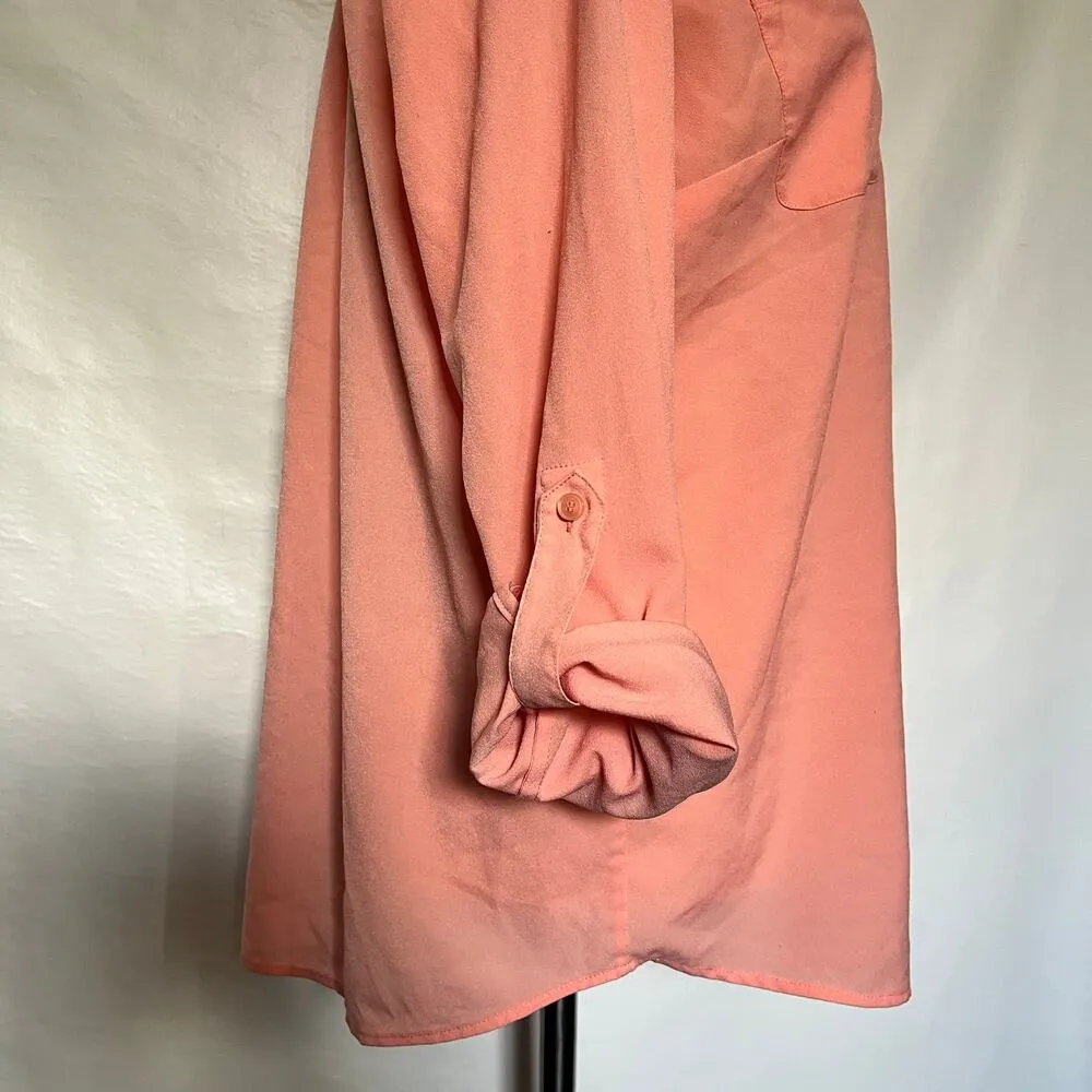 Talbot's Button Front Roll Tab Sleeve Womens Shirt Top Size Medium Peach V-Neck - Image 5