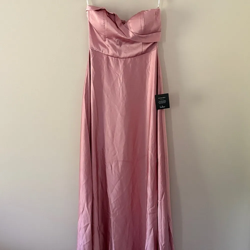 New Lulus Real Romantic Light Rose Satin Strapless Maxi Dress Size S - Image 2