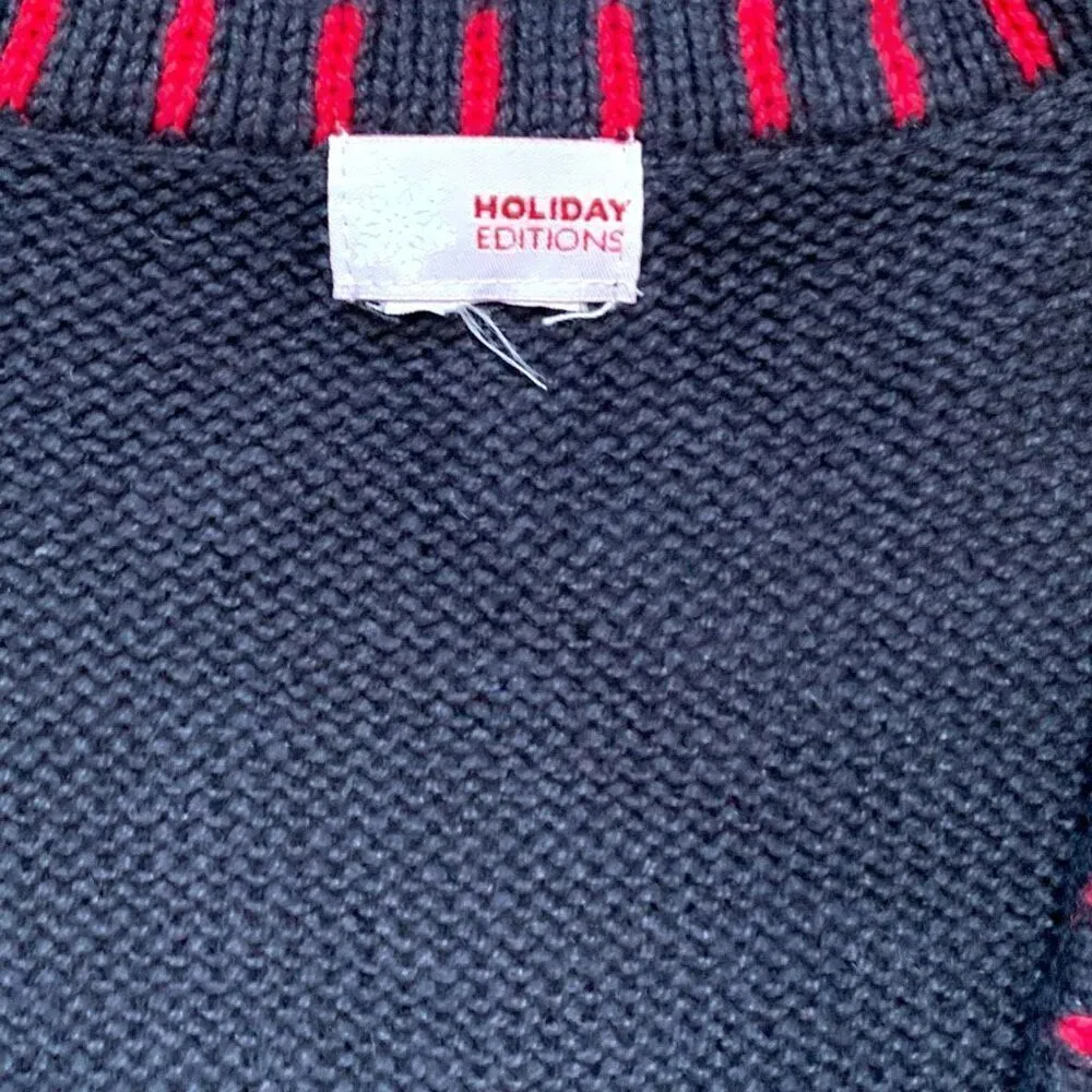 Holiday Editions Black Printed Knit Sweater Vest Festive Embroidery Red Plaid Size L - Image 6