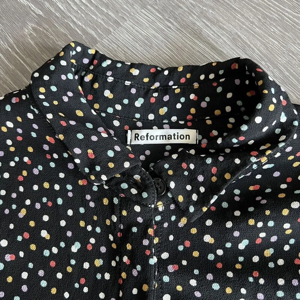 Reformation Womens Small Colorful Polka Dot Button Down Long Sleeve Shirt - Image 9