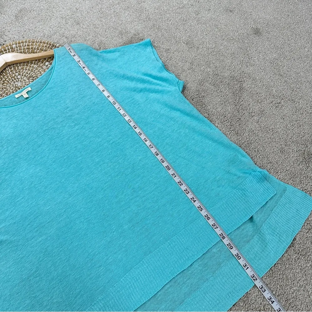 Eileen Fisher Women’s 100% Linen Square Boxy Shortsleeve Sweater Beachy Blue XL - Image 9