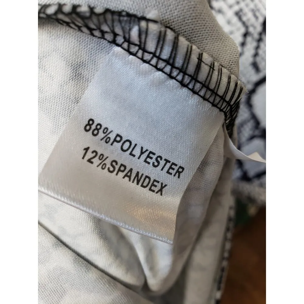 Women's Long Maxi Dress M White Black Snake Print Long Sleeve Mock Neck Back Zip Size M - Image 3