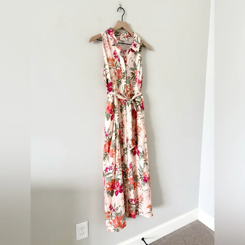 Spartina 449 Emeline Dress in Aljoy Landing Tropical Floral Pink & Green Print L - Image 3