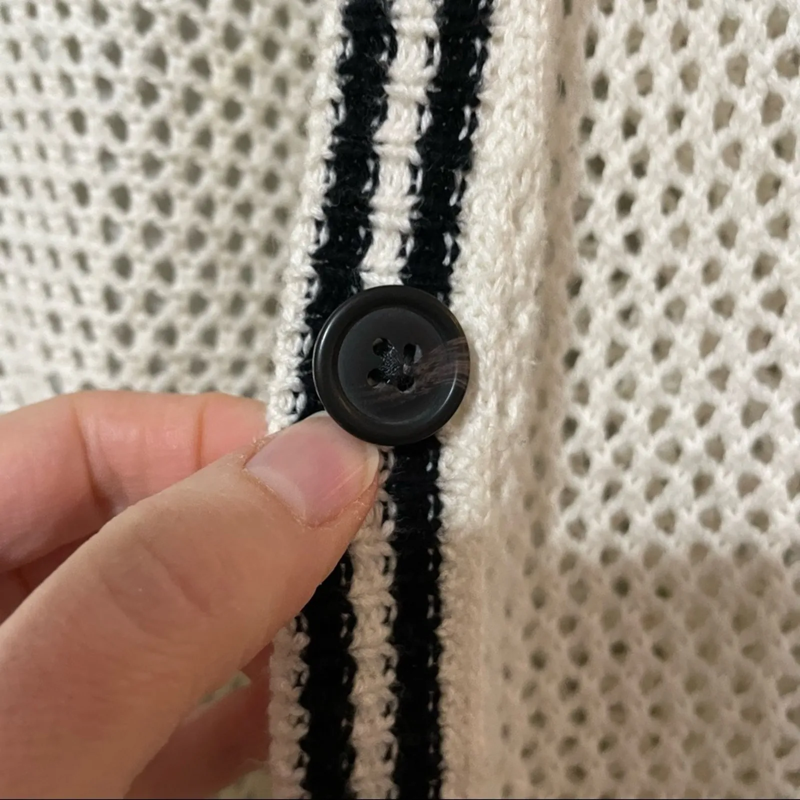 American Eagle Cream & Black Open Knit Long Dark Academia Cardigan Sweater S - Image 3