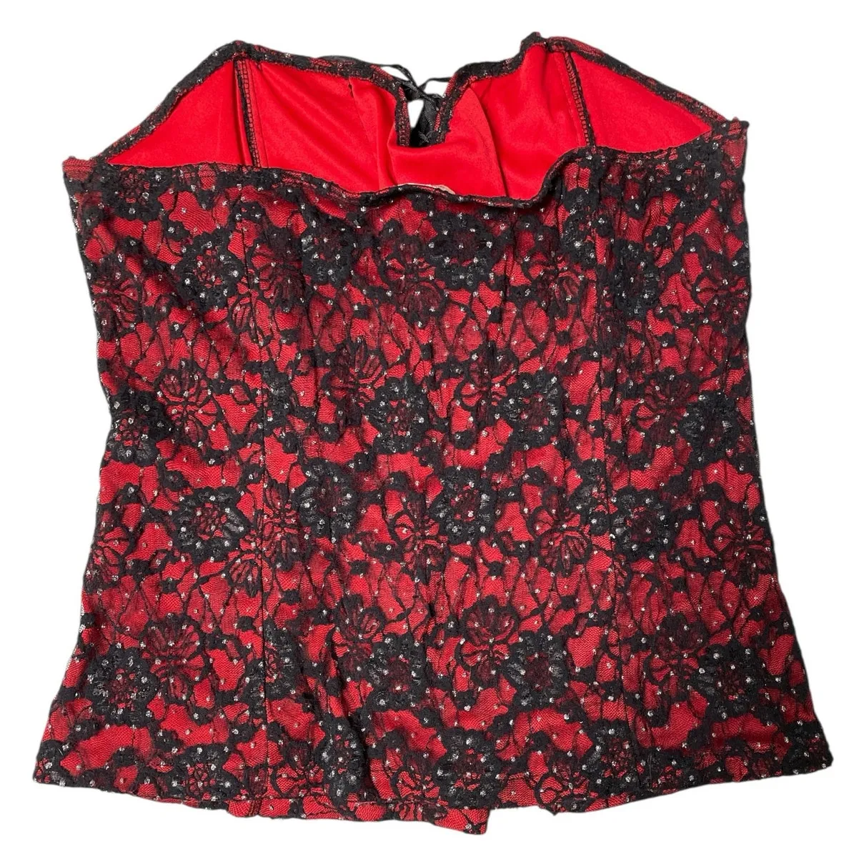 Y2K Red Glitter Lace Vintage Corset Plus Size 1X - Image 3