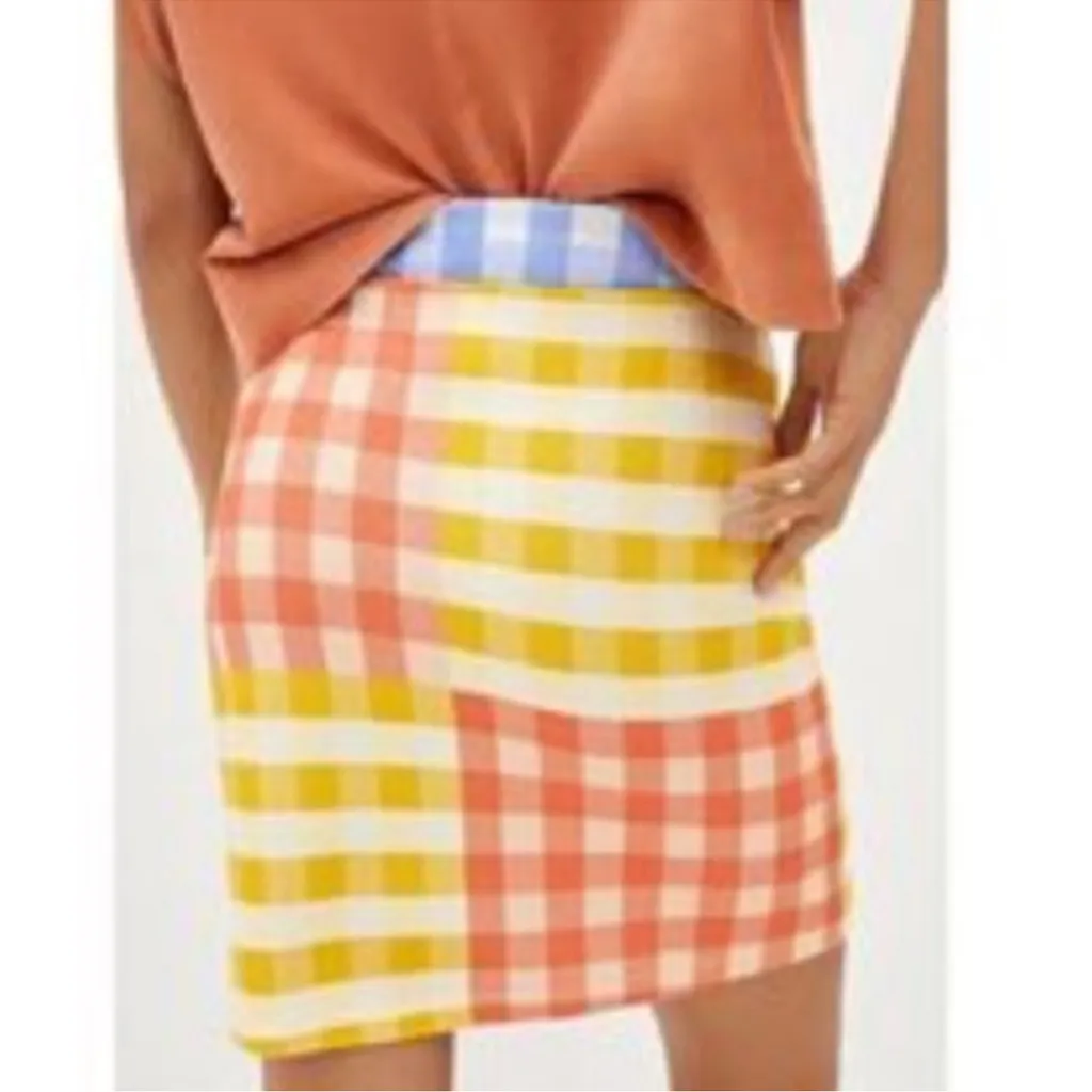 Farm Rio Anthropologie Gingham Checkered Plaid Fall Skirt Linen Lined NWOT Fall - Image 2