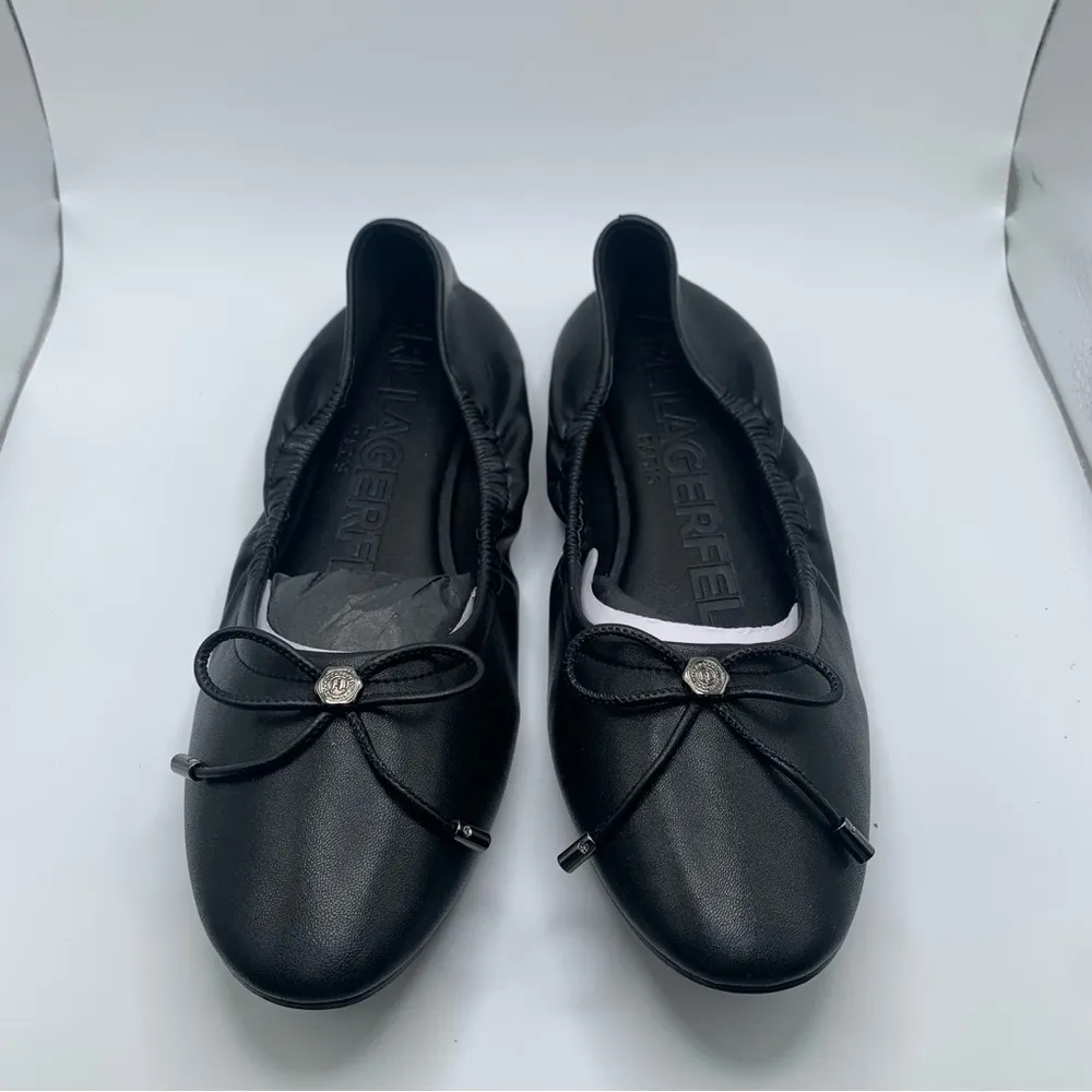 NWB Karl Lagerfeld Paris Velma Ballet Flat black leather bow size US 11M EU 42 - Image 2