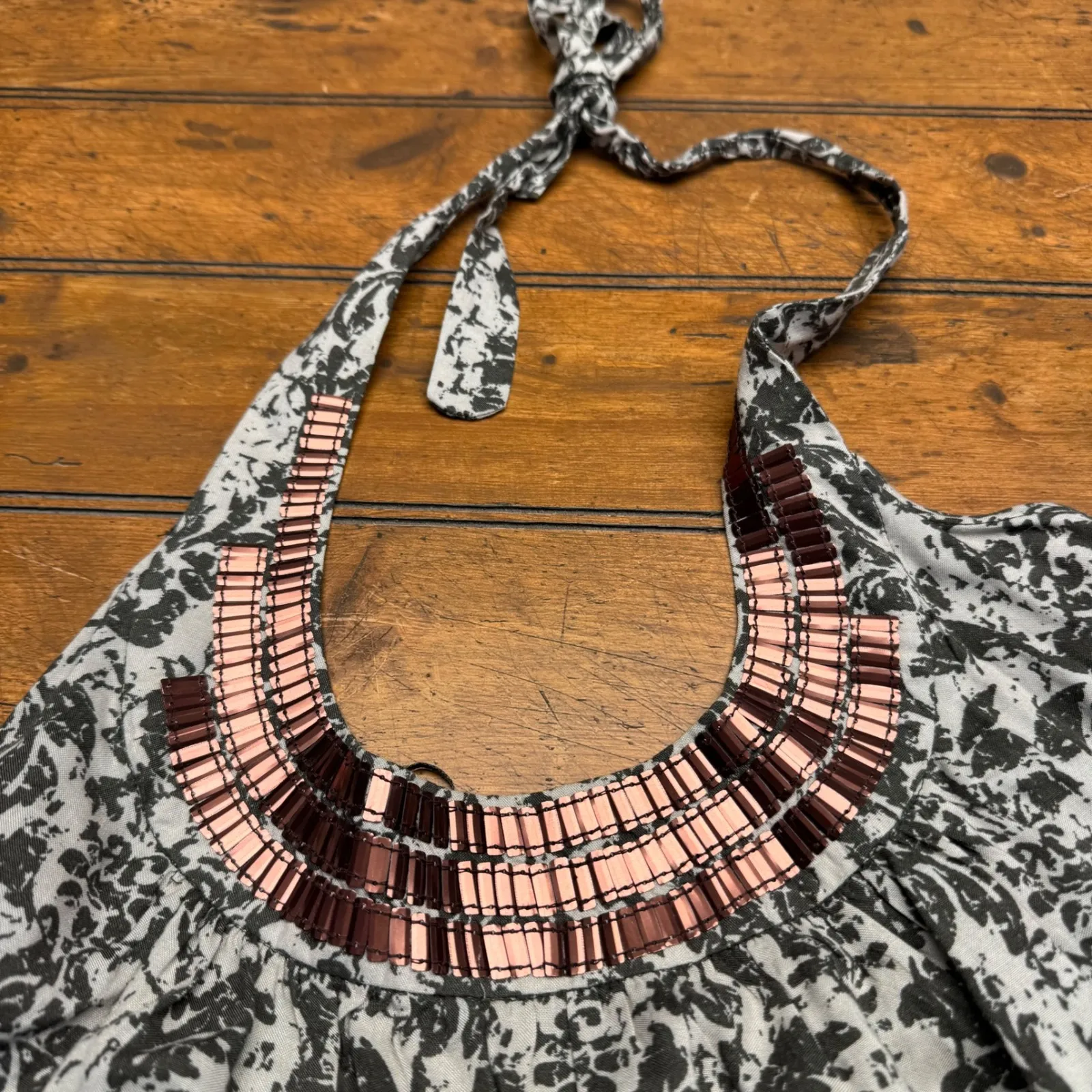 ELLE Womens White Black Floral Halter Neck Beaded Tank‎ Top XL - Image 3