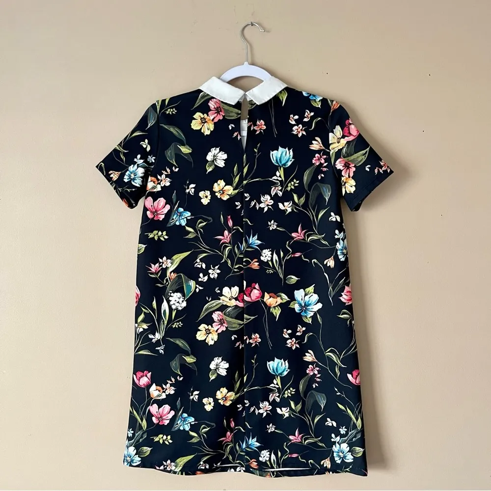 ZARA | Black Floral Collared Shift Dress Sz S - Image 6