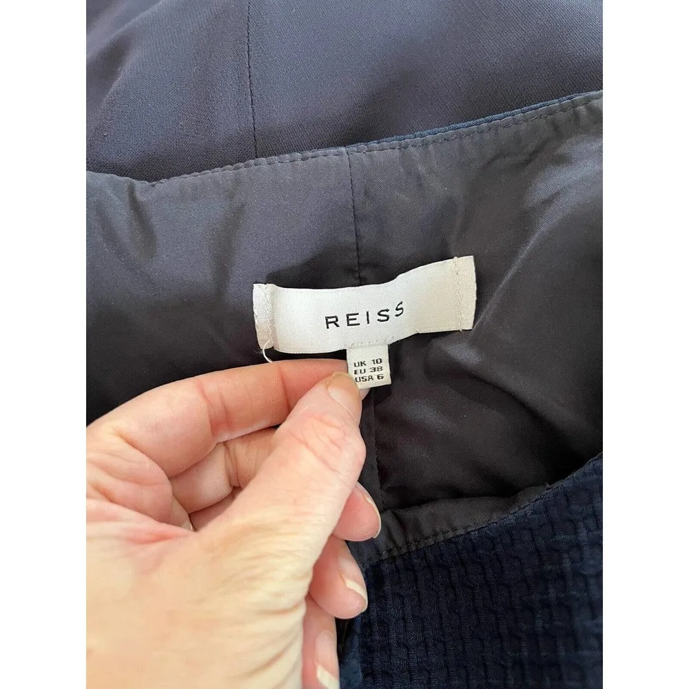 Reiss Navy Blue Textured Knee Length Sheath Career Dress Size 6 - Image 5