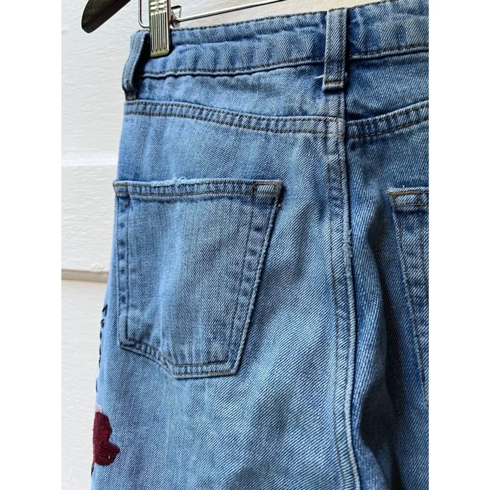 Topshop moto skinny W26 L30 Low Rise Red Yellow floral Embroidered Jeans Cotton - Image 10