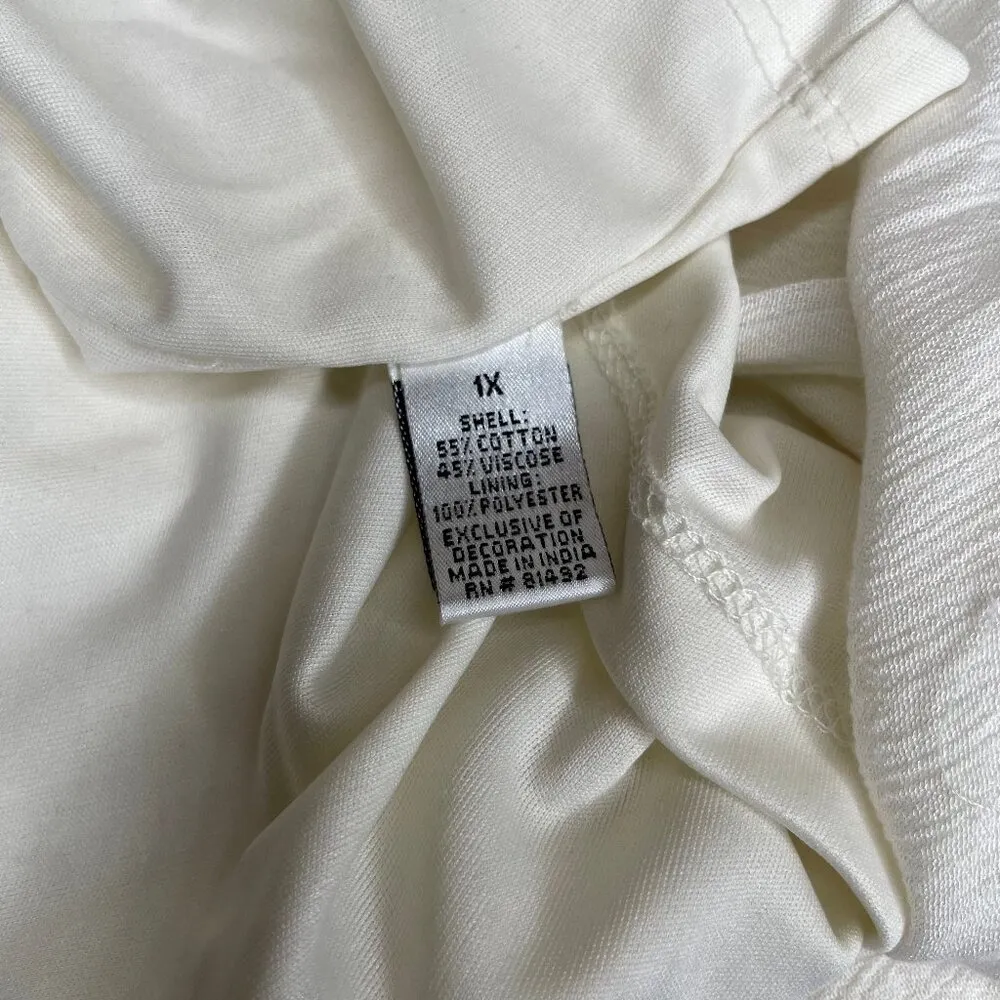 Oso Women's Cotton Maxi Dress Boho Ivory & Black Embroidered Sleeveles Size 1X - Image 5