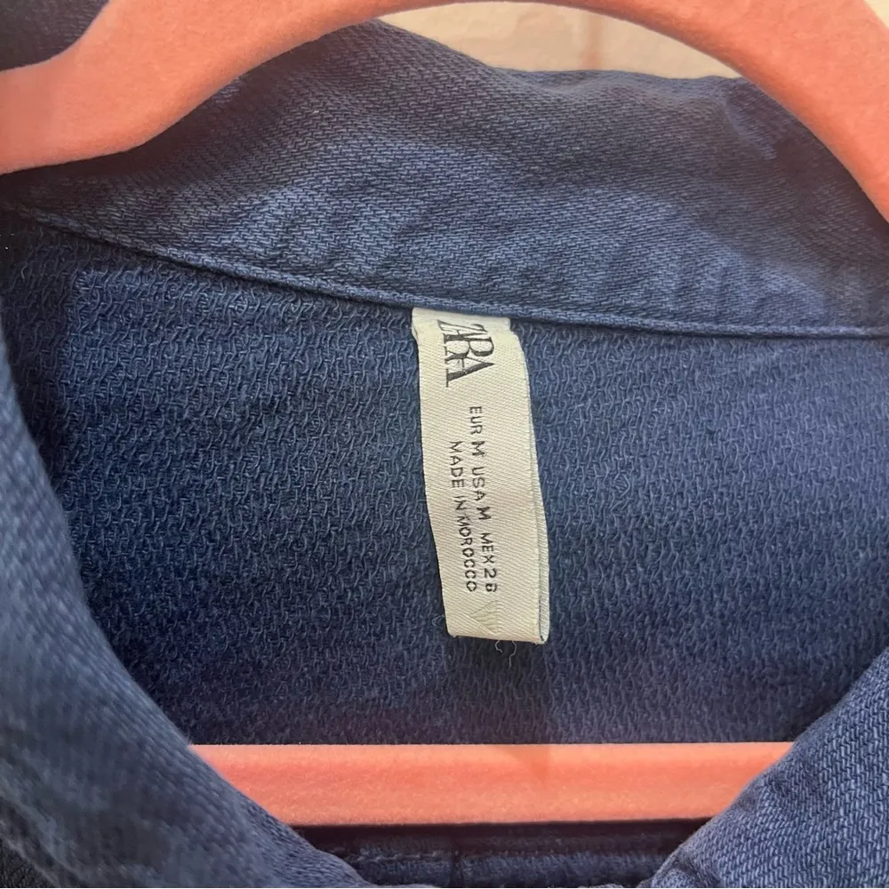zara blue denim snap button shacket shirt jacket hi low size Medium - Image 4