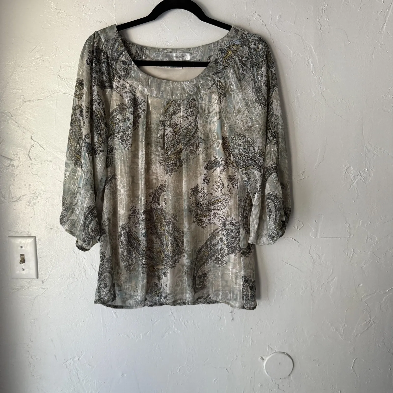 Dressbarn Blouse Y2k Medium Paisley‎ Print Sheer Top 3/4 Sleeve Layered Fairy - Image 2