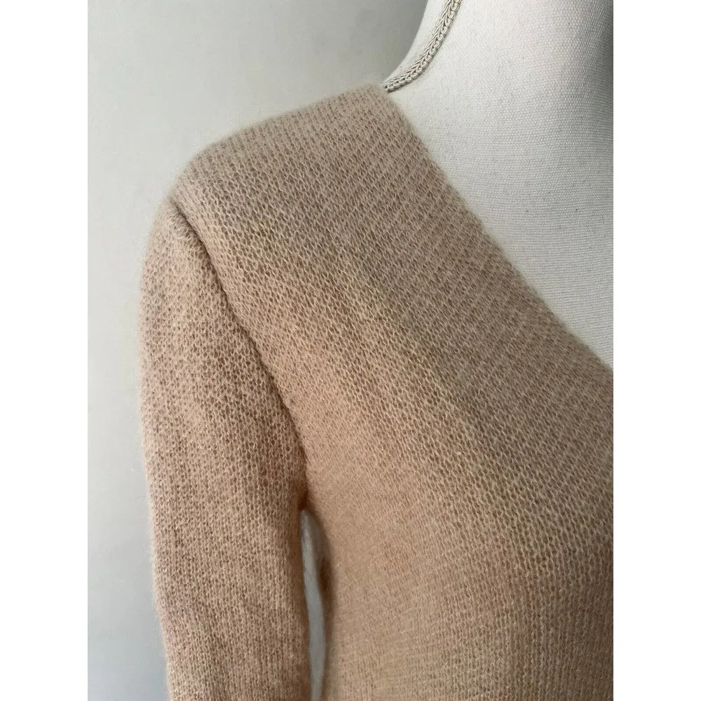 Magaschoni Beige Mohair Blend V Neck Pullover Knit Sweater Womens Size XS - Image 3