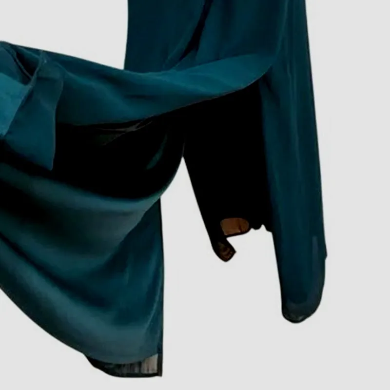 NWT Lulus Chiffon Sleeveless Highneck Key Hole Back Side Slit Maxi Dress M Green - Image 9