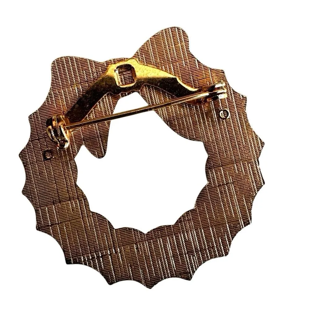Vintage Christmas Wreath Brooch Green - Image 3