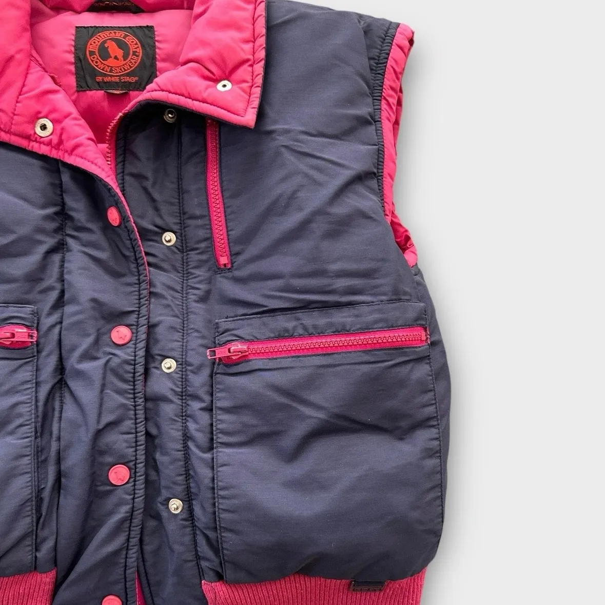 Vintage Mountain Goat by White Stag Down Ski Vest Pink & Navy Women’s Medium - Image 3
