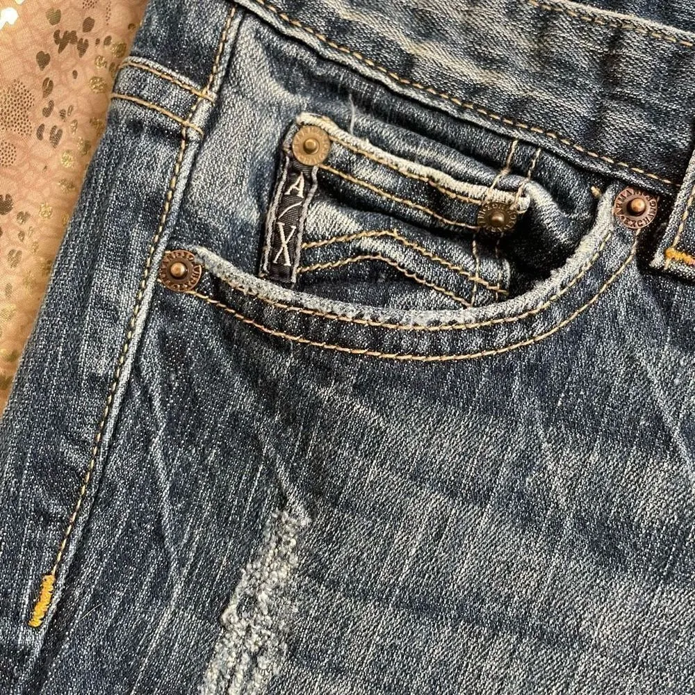 Armani Exchange J57 Ultra Low Rise Faded Wash Straight Leg Jeans, 6R - Image 4