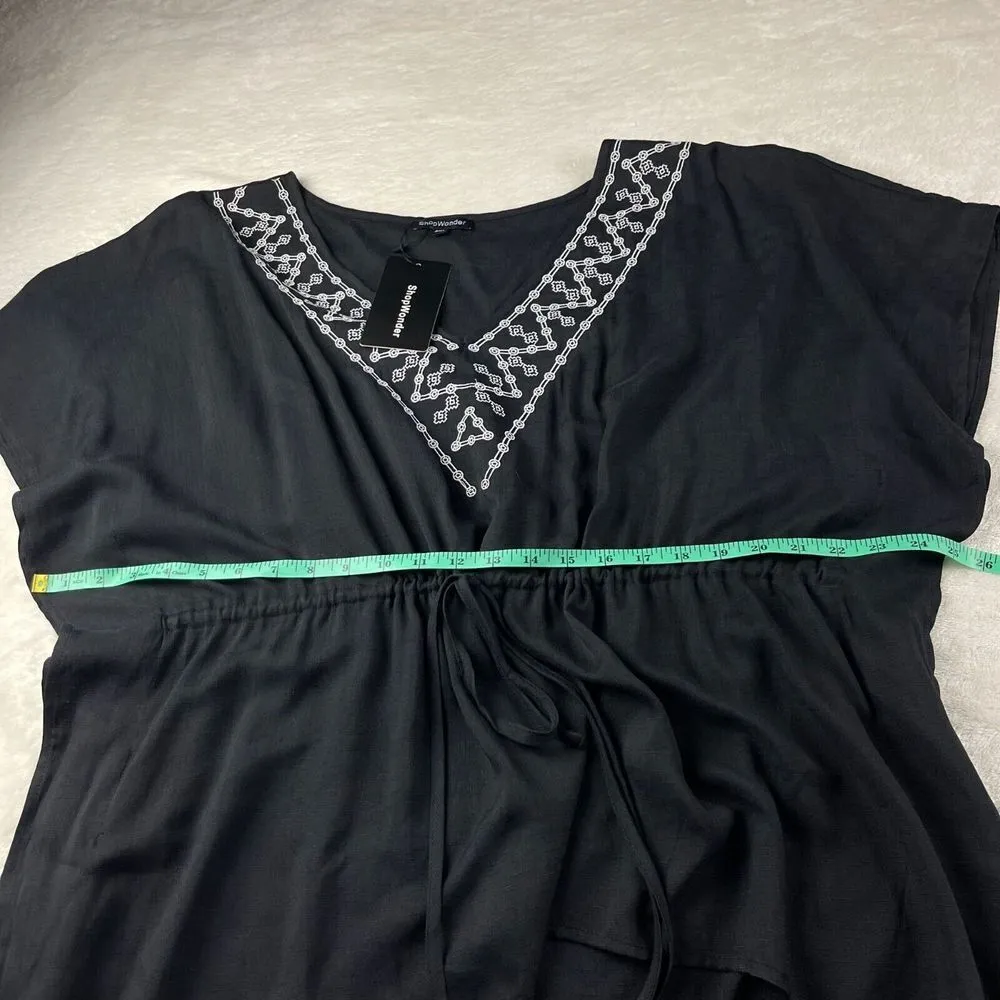 Embroidered Casual Summer Top Womens Size 2XL Black‎ VNeck Shirt Blouse Festival Black - Image 7