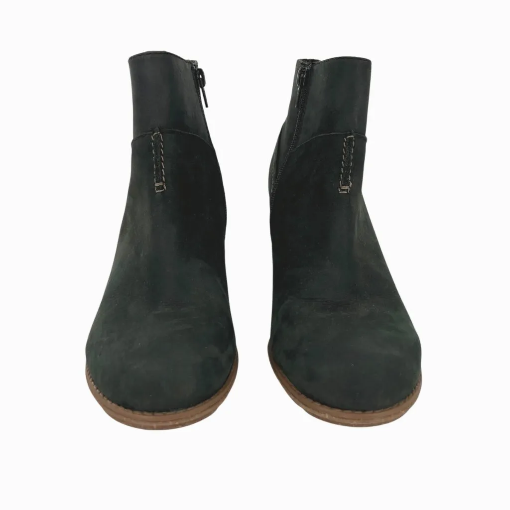 Clarks Black Nubuck Leather Ankle Boots Block Heel Side Elastic Panel Size 10 - Image 3