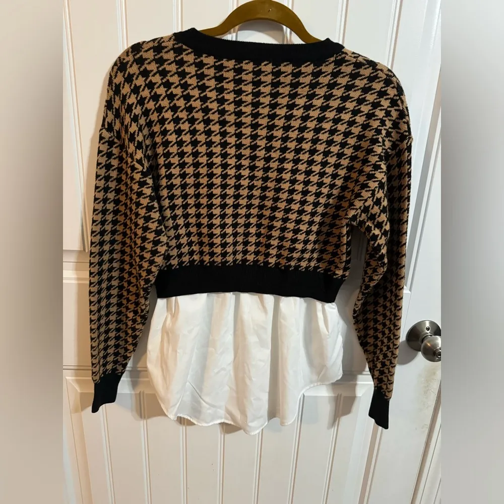Joie Brown and Black Houndstooth Sweater with White Button Up Combo - Image 6