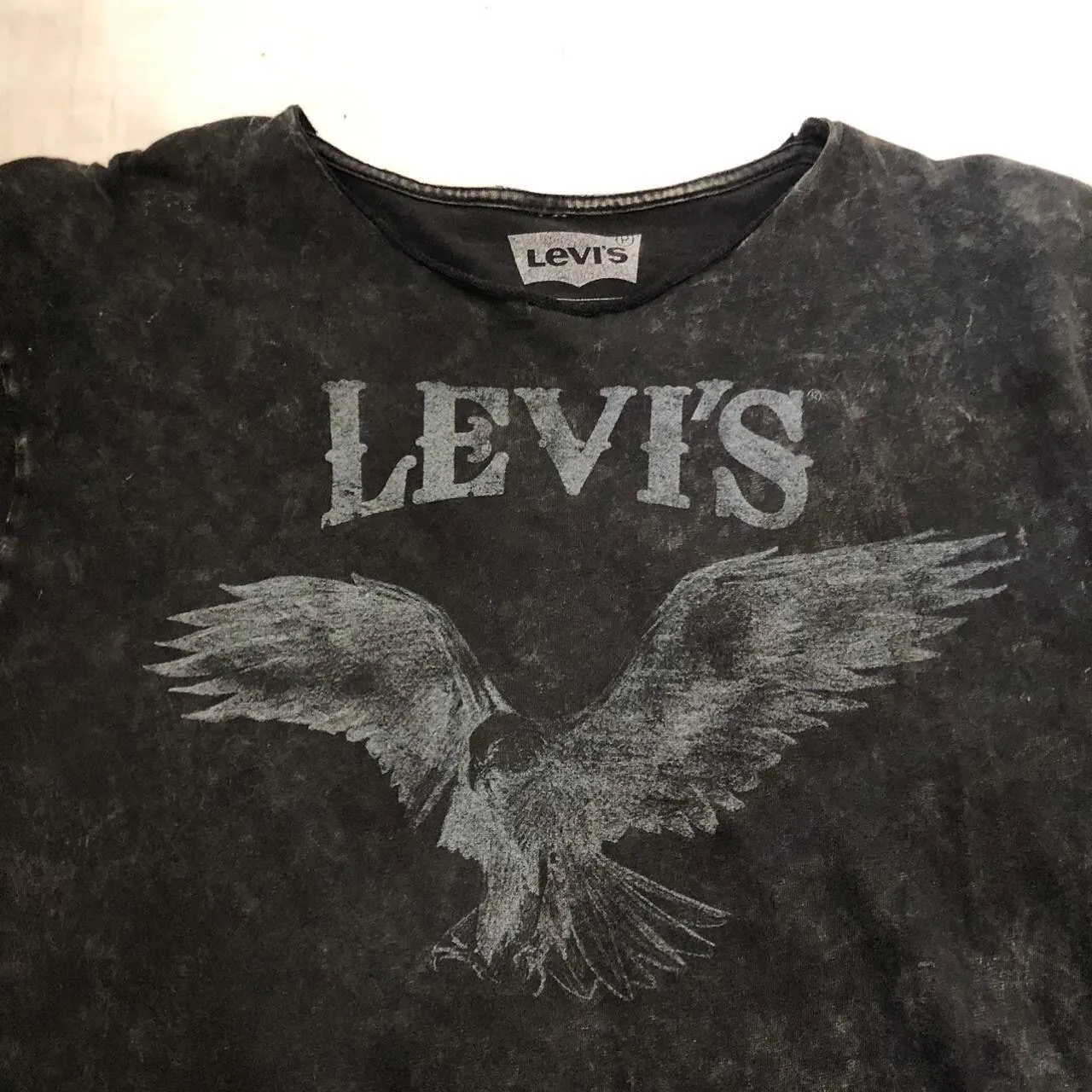 Y2K Black faded acid wash  graphic tee t-shirt eagle wings gothic punk rock emo streetwear 100% cotton-L Measurement in pics - Image 4