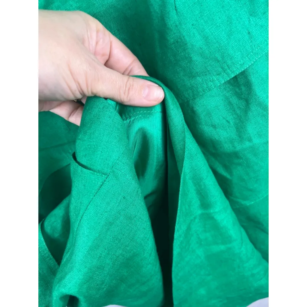 St Gillian Green 100% Linen Vintage Dress Size 4 Sleeveless Korean Midi Retro80 - Image 4