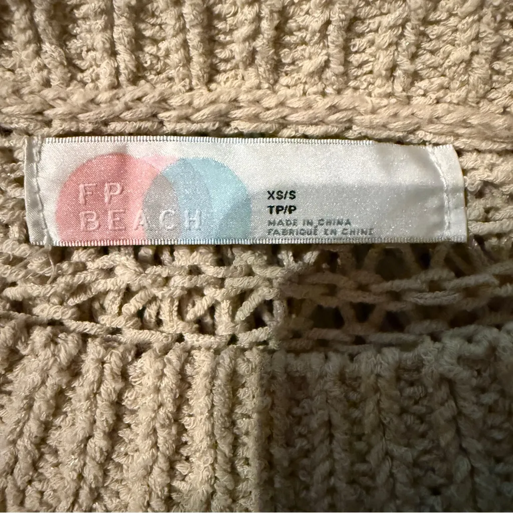 Free People Beach Beige Chunky Open Knit Short Sleeve Coverup Dress‎ Sz XS - Image 7