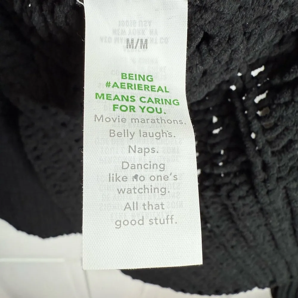 Aerie Cable Car Quarter Zip Sweater Chunky Knit Black W1674 Sz M - Image 7