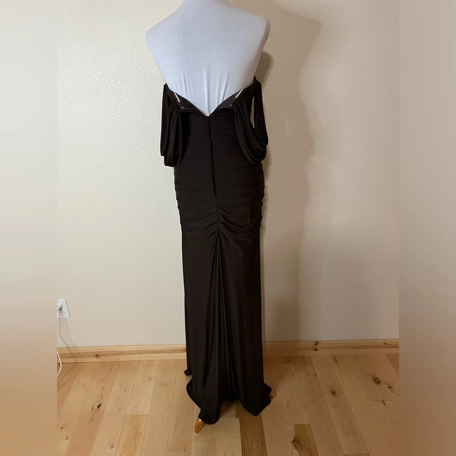 La Femme 21730 brown ruched off the shoulder jersey formal dress NEW 2 - Image 6