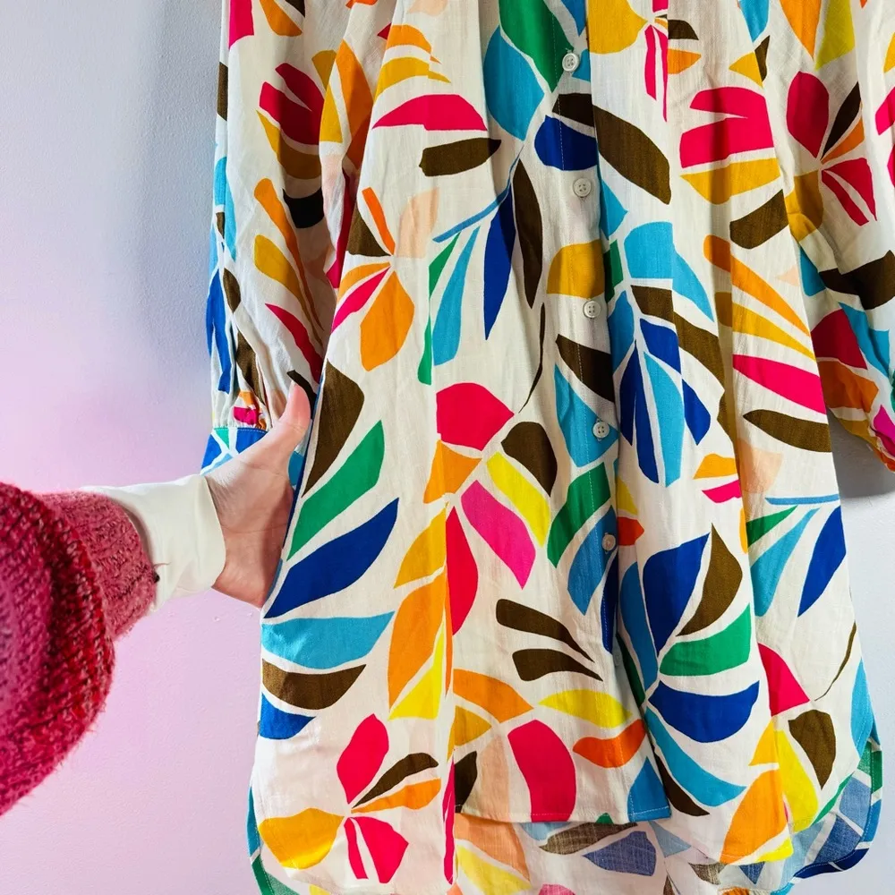 Tabitha Brown Target Botanical Print Puff Sleeve Mini Tunic Floral Dress Size XS - Image 6