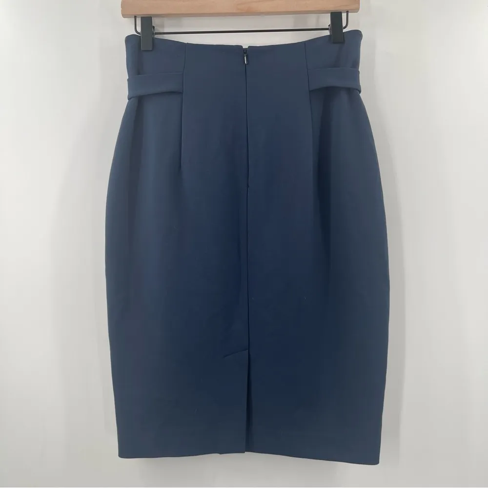 OROTON Skirt Size US 6 Blue Double Belted Luxury Designer Australia Office Work - Image 2