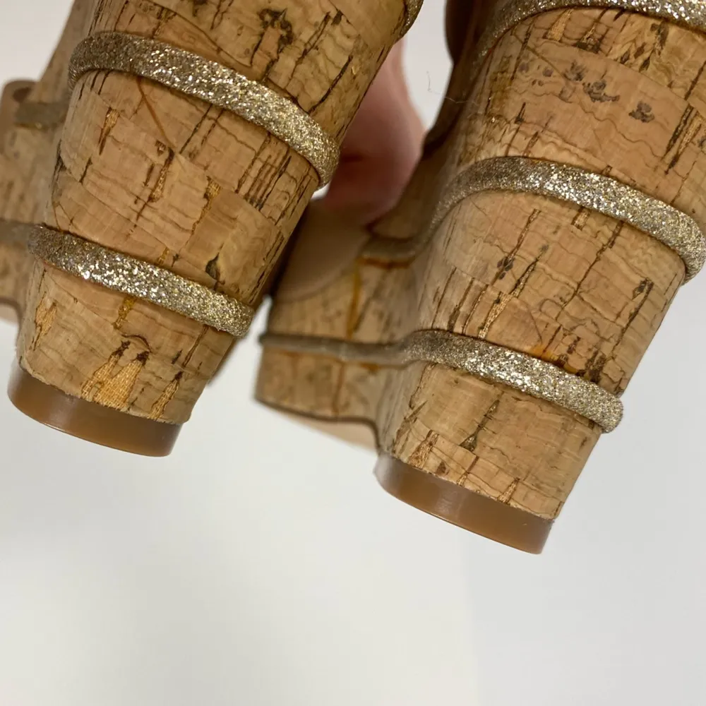 Kurt Geiger London Ally Summer Leather Cork Ankle Strap Wedge Nude Silver Sz 8.5 - Image 11