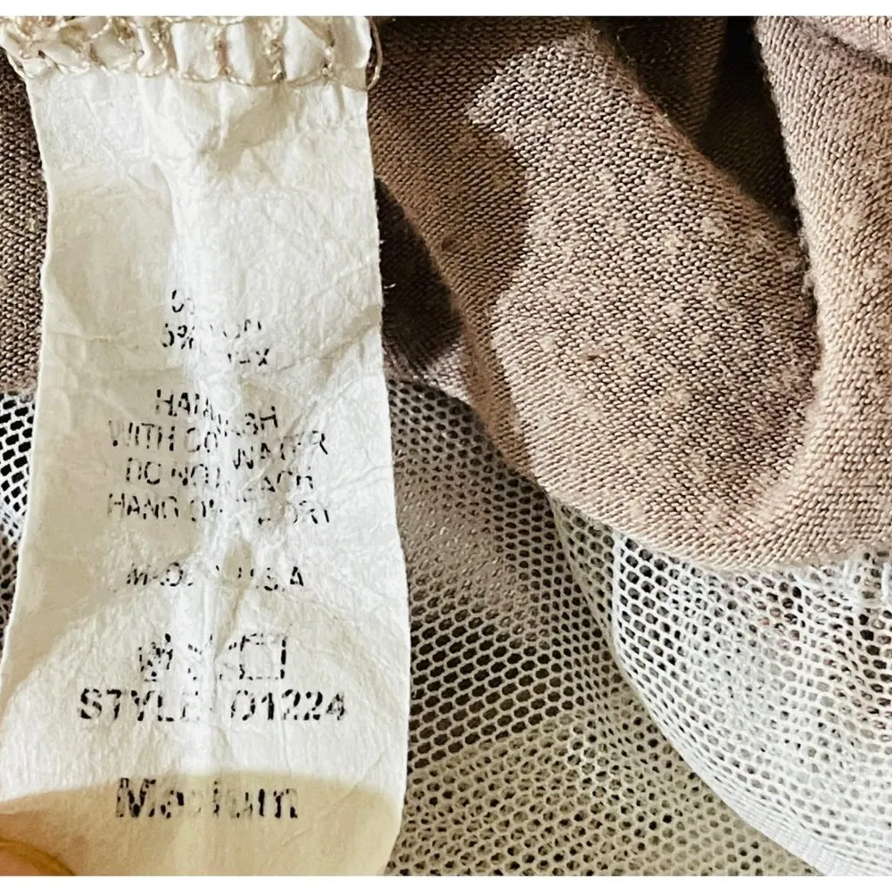 JodifL Long-Line Blush Pink Taupe Long Sleeve Round Neck Lace Trim Shirt Medium - Image 6