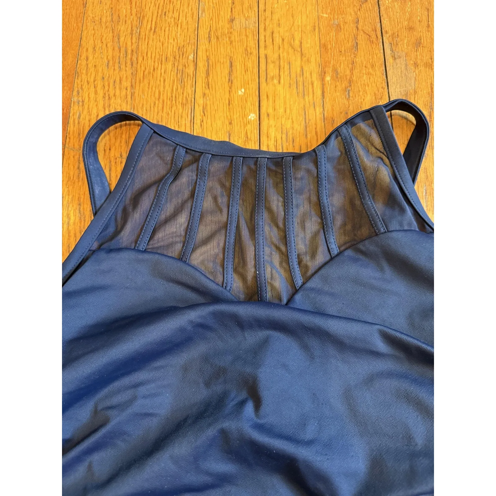 MagicSuit Swimsuit Womens 14 Navy Blue One Piece Mesh High Neck Ruched Made USA Size undefined - Image 2