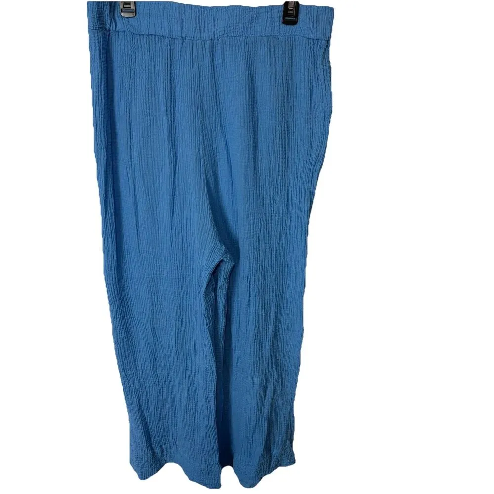 Stateside Women's Blue Wide-Leg Gauze Drawstring Pants Casual Coastal Size XL - Image 5