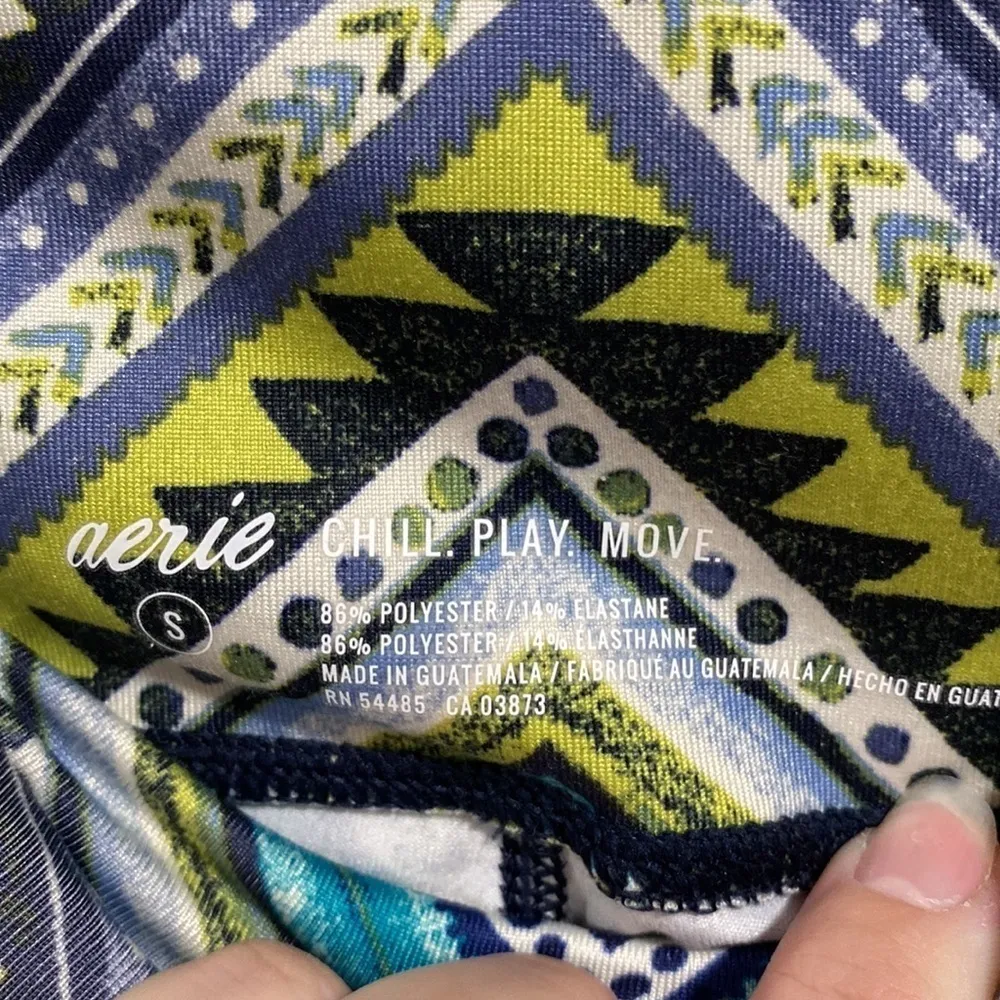 Aerie Chill Play Movie Teal Geometric Athletic Leggings Size Small - Image 3