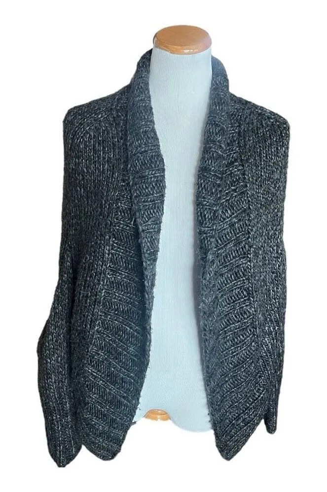 Womens Hinge Charcoal Gray Thick Cardigan Chunky Small Shawl Collar Sweater M/L - Image 1