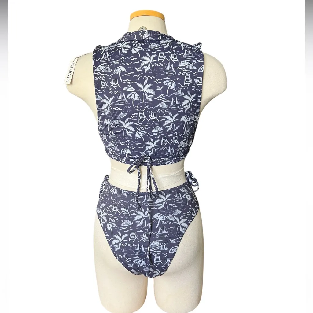 LA PORTE Swim Two Piece Set Blue Beach Design Size XL NWT - Image 5