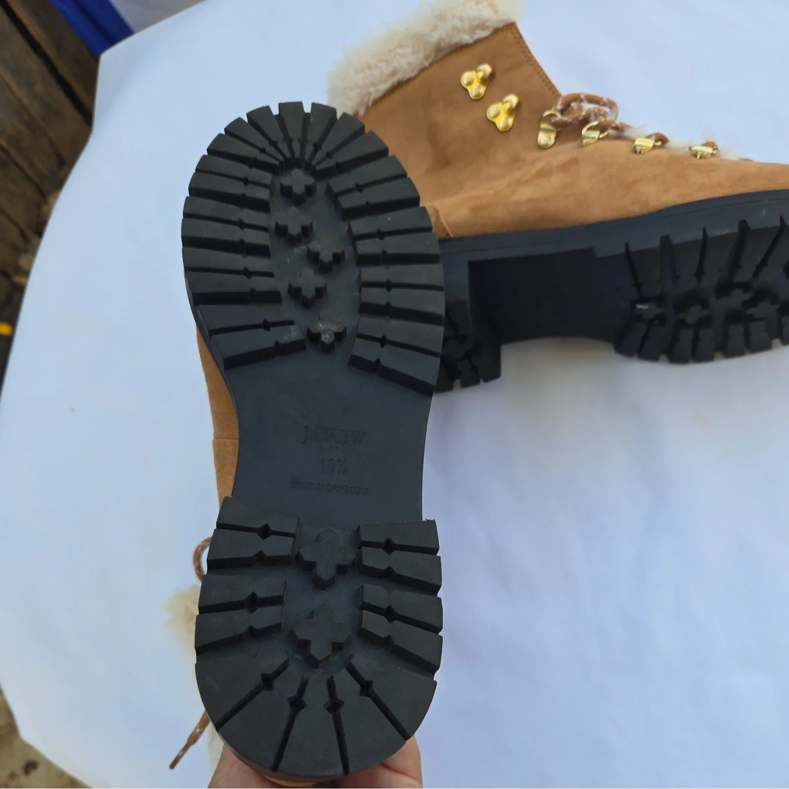 J Crew Winter Hiking Boots Faux Fur Combat Lace Up Brown 10.5 Women’s - Image 6