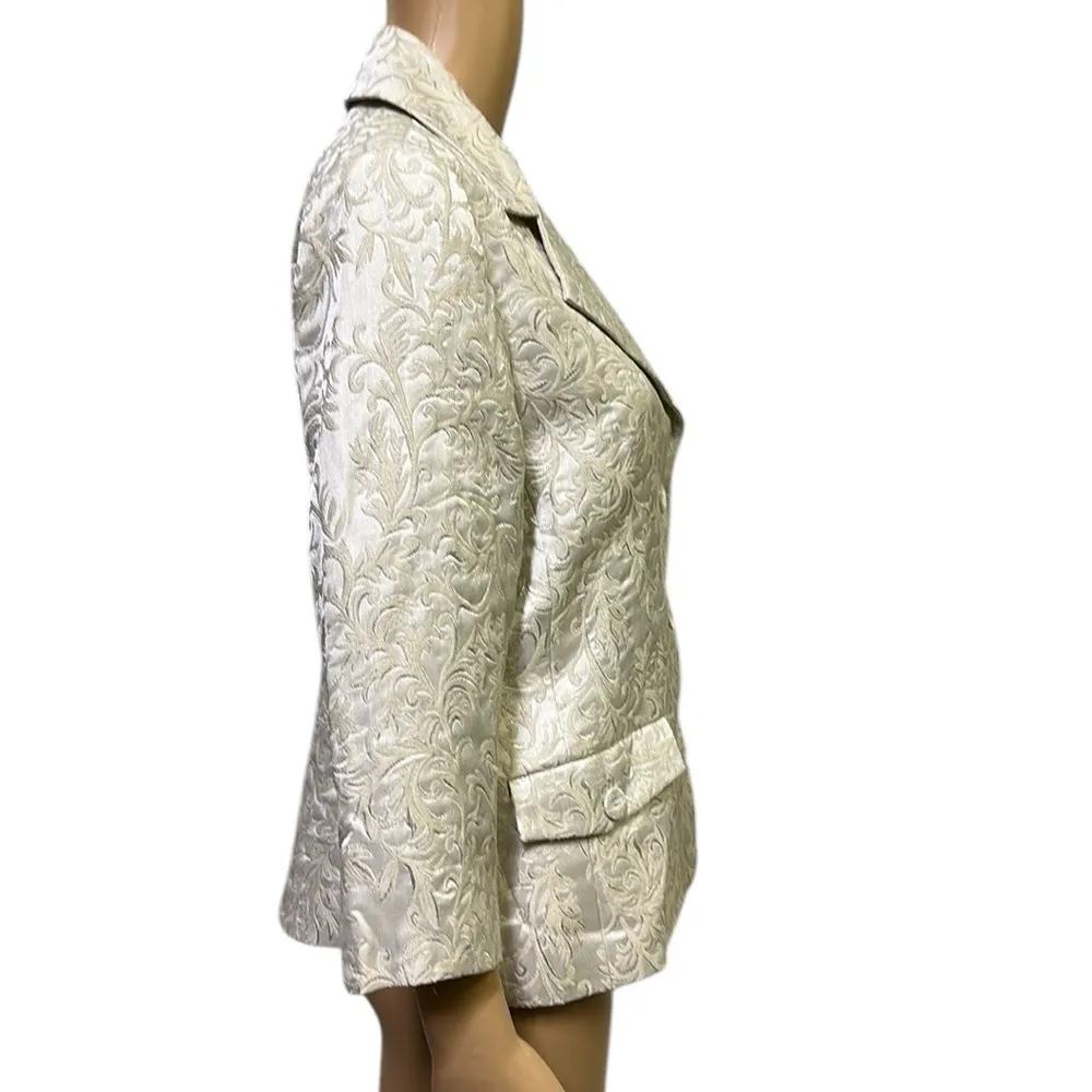 Isda & Co Jacquard Silver Sparkle 3 Quarter Sleeve 3 Button Blazer Suit Jacket M White Size M - Image 4