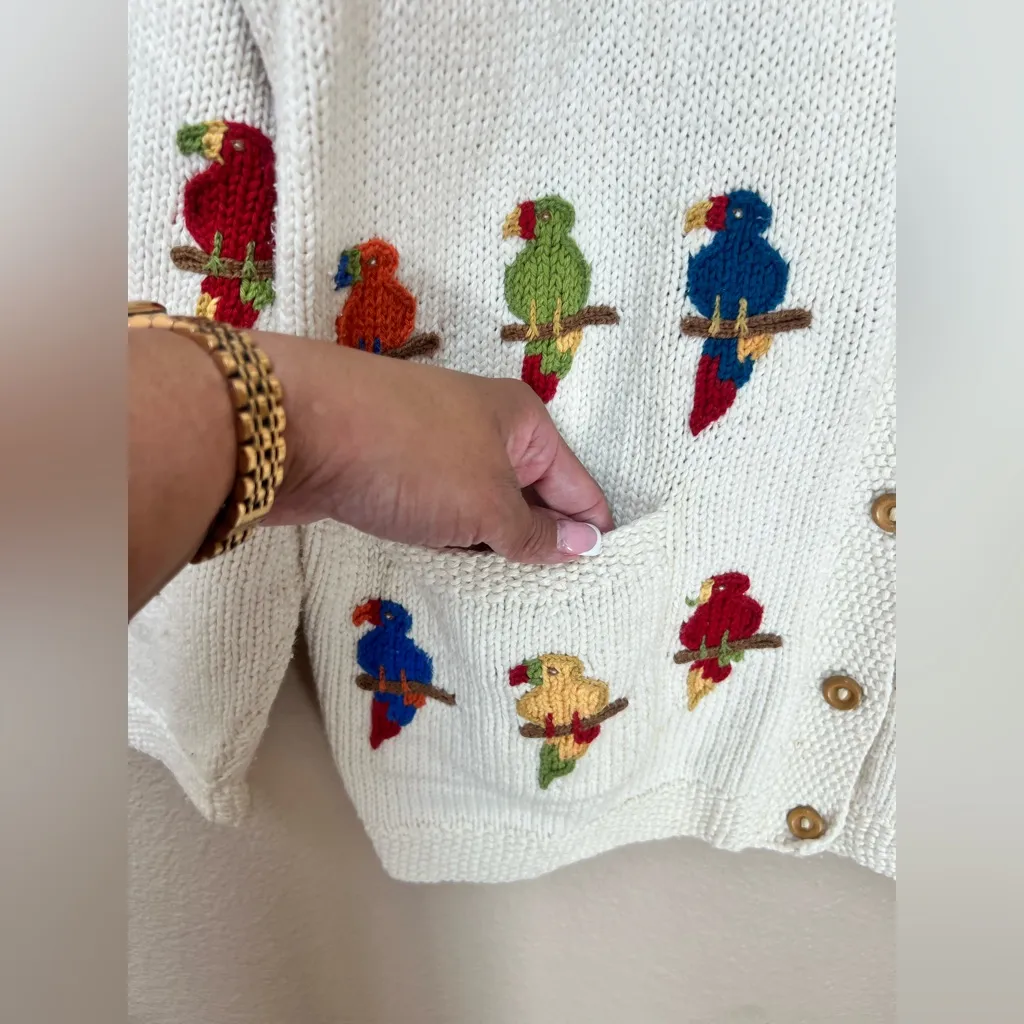 Cotton Salsa Cotton VTG Unisex Embroidered Parrot Knit Cardigan Sweater Size XL - Image 5