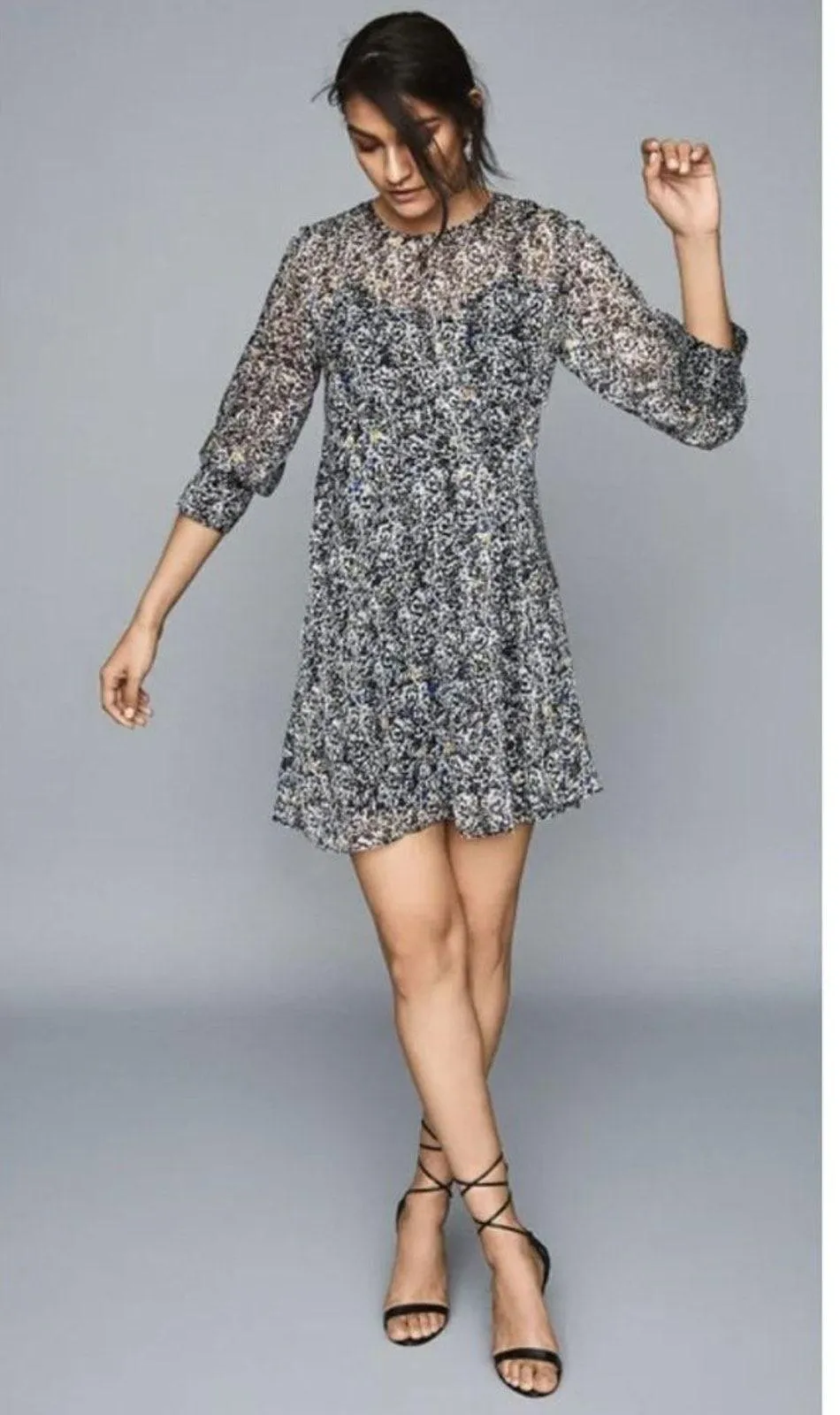 NWT Reiss Charlotte Black & White Burnout Ditsy Print Mini Dress Women's Size 2 - Image 13