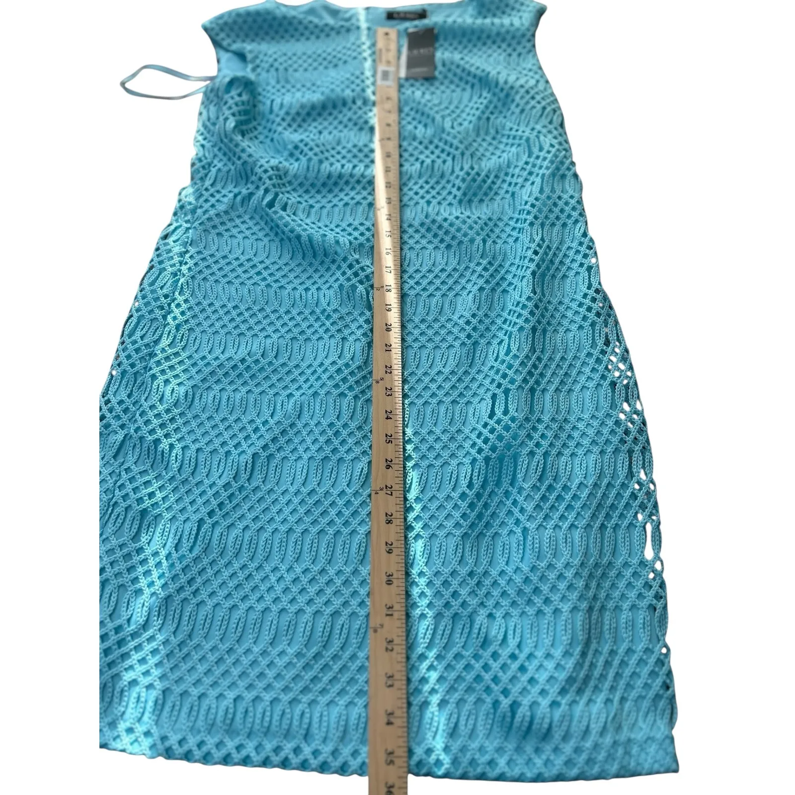 Lauren Ralph Lauren Crocheted Sheath Dress Blue Cap Sleeve Knee Length Size 14 - Image 9